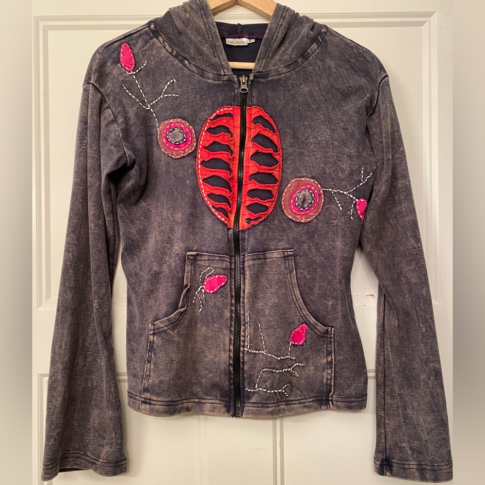 Artistic Embroidered Zip-Up Hoodie
